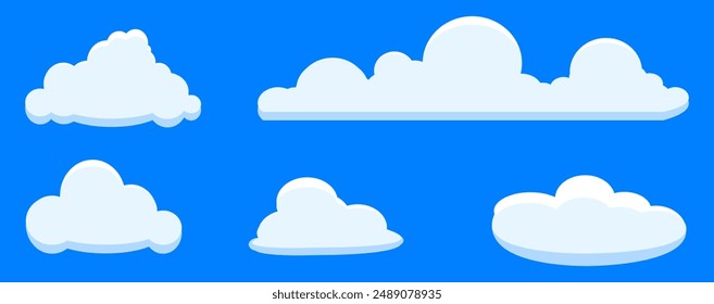 Collection of white cloud illustrations. Vector set of cartoon clouds in flat design.Cloud icon set. 