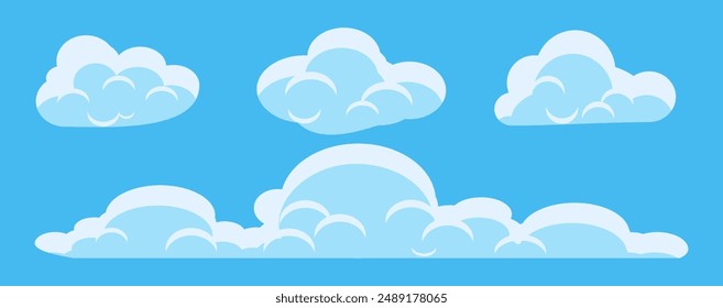 Collection of white cloud illustrations. Vector set of cartoon clouds in flat design.Cloud icon set. 