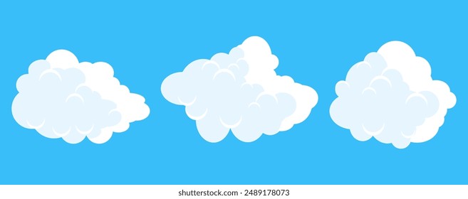 Collection of white cloud illustrations. Vector set of cartoon clouds in flat design.Cloud icon set. 