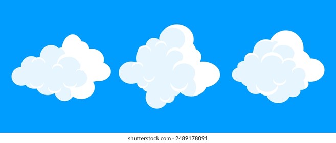Collection of white cloud illustrations. Vector set of cartoon clouds in flat design.Cloud icon set. 