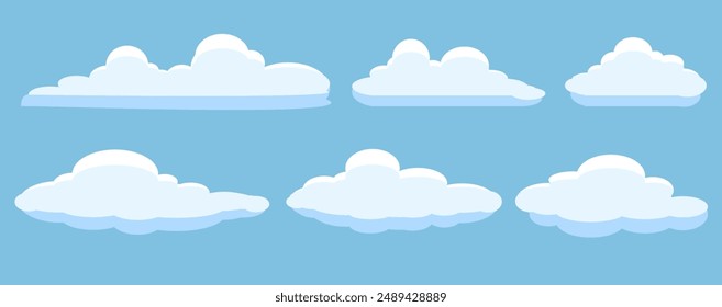 Collection of white cloud illustrations. Vector set of cartoon clouds in flat design.Cloud icon set. 