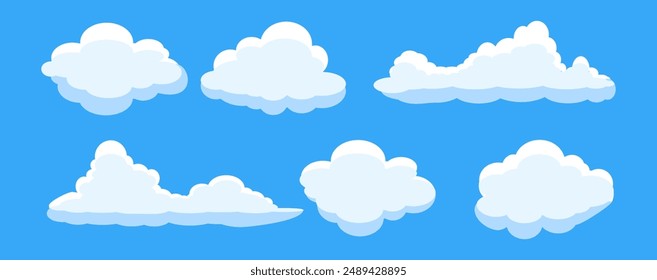 Collection of white cloud illustrations. Vector set of cartoon clouds in flat design.Cloud icon set. 