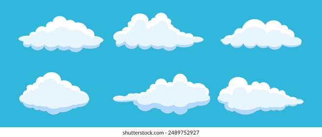 Collection of white cloud illustrations. Vector set of cartoon clouds in flat design.Cloud icon set. 