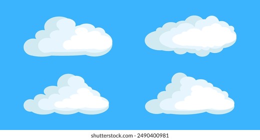 Collection of white cloud illustrations. Vector set of cartoon clouds in flat design.Cloud icon set. 