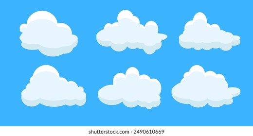 Collection of white cloud illustrations. Vector set of cartoon clouds in flat design.Cloud icon set. 