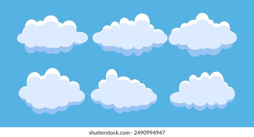 Collection of white cloud illustrations. Vector set of cartoon clouds in flat design.Cloud icon set. 