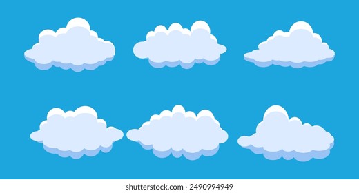 Collection of white cloud illustrations. Vector set of cartoon clouds in flat design.Cloud icon set. 