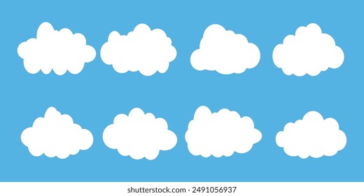 Collection of white cloud illustrations. Vector set of cartoon clouds in flat design.Cloud icon set. 