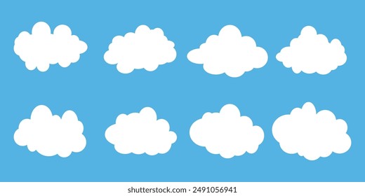 Collection of white cloud illustrations. Vector set of cartoon clouds in flat design.Cloud icon set. 