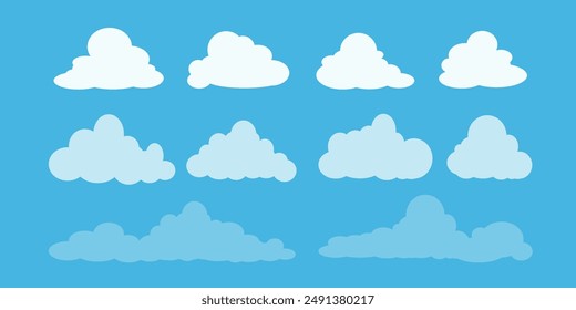 Collection of white cloud illustrations. Vector set of cartoon clouds in flat design.Cloud icon set. 