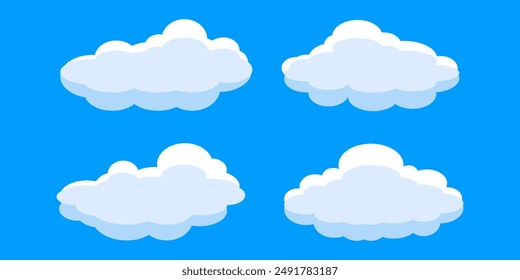 Collection of white cloud illustrations. Vector set of cartoon clouds in flat design.Cloud.