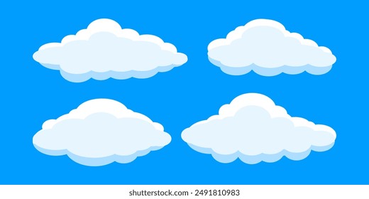 Collection of white cloud illustrations. Vector set of cartoon clouds in flat design.Cloud.