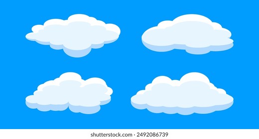 Collection of white cloud illustrations. Vector set of cartoon clouds in flat design.Cloud.