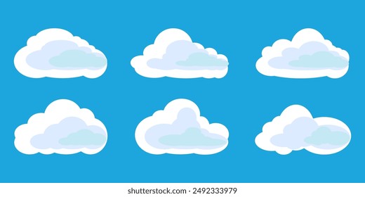Collection of white cloud illustrations. Vector set of cartoon clouds in flat design.Cloud icon set. 