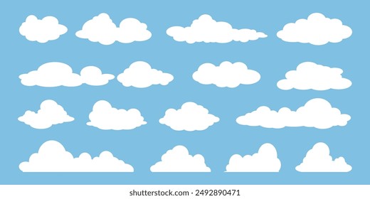 Collection of white cloud illustrations. Vector set of cartoon clouds in flat design.Cloud icon set. 