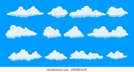 Collection of white cloud illustrations. Vector set of cartoon clouds in flat design.Cloud icon set. 