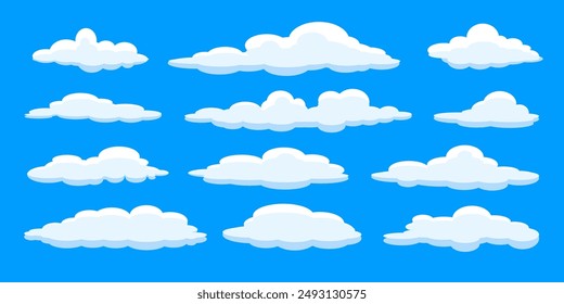 Collection of white cloud illustrations. Vector set of cartoon clouds in flat design.Cloud icon set. 