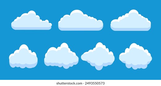 Collection of white cloud illustrations. Vector set of cartoon clouds in flat design.Cloud.