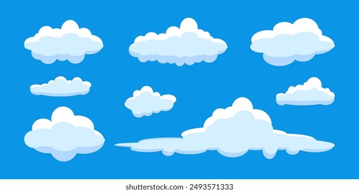 Collection of white cloud illustrations. Vector set of cartoon clouds in flat design.Cloud.
