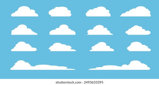 Colección de ilustraciones de nubes blancas. Vector conjunto de nubes de dibujos animados en diseño plano.Nube.