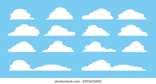 Colección de ilustraciones de nubes blancas. Vector conjunto de nubes de dibujos animados en diseño plano.Nube.