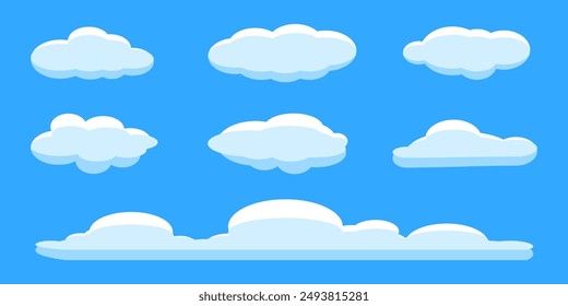 Colección de ilustraciones de nubes blancas. Vector conjunto de nubes de dibujos animados en diseño plano.Nube.