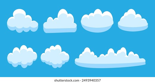Collection of white cloud illustrations. Vector set of cartoon clouds in flat design.Cloud.