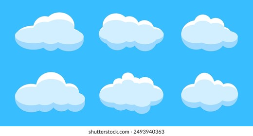 Collection of white cloud illustrations. Vector set of cartoon clouds in flat design.Cloud.