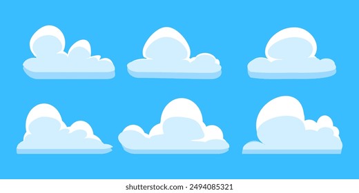 Collection of white cloud illustrations. Vector set of cartoon clouds in flat design.Cloud.