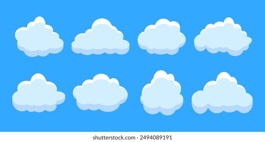 Collection of white cloud illustrations. Vector set of cartoon clouds in flat design.Cloud.