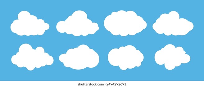 Colección de ilustraciones de nubes blancas. Vector conjunto de nubes de dibujos animados en diseño plano.Nube.