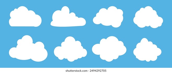 Collection of white cloud illustrations. Vector set of cartoon clouds in flat design.Cloud.