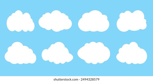 Collection of white cloud illustrations. Vector set of cartoon clouds in flat design.Cloud.