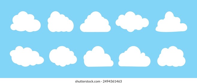 Collection of white cloud illustrations. Vector set of cartoon clouds in flat design.Cloud.