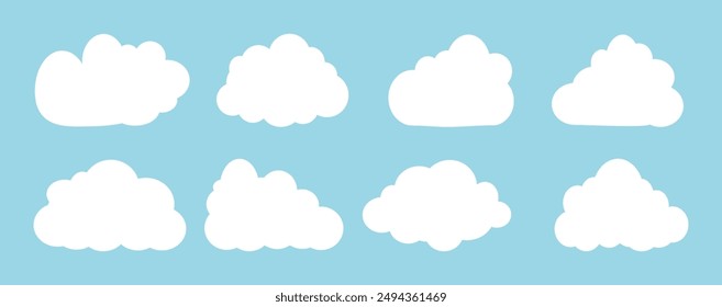 Collection of white cloud illustrations. Vector set of cartoon clouds in flat design.Cloud.
