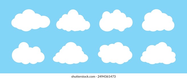 Collection of white cloud illustrations. Vector set of cartoon clouds in flat design.Cloud.