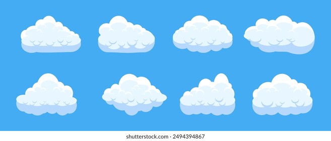 Collection of white cloud illustrations. Vector set of cartoon clouds in flat design.Cloud.