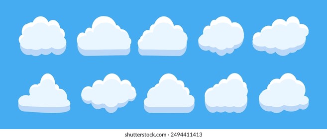 Collection of white cloud illustrations. Vector set of cartoon clouds in flat design.Cloud.