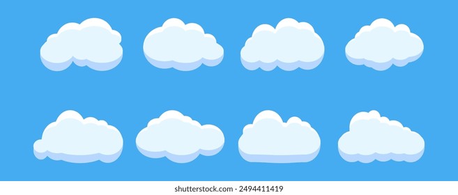 Collection of white cloud illustrations. Vector set of cartoon clouds in flat design.Cloud.