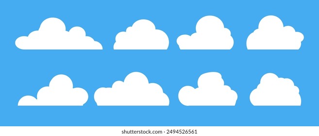 Collection of white cloud illustrations. Vector set of cartoon clouds in flat design.Cloud.