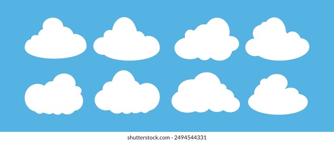 Collection of white cloud illustrations. Vector set of cartoon clouds in flat design.Cloud.
