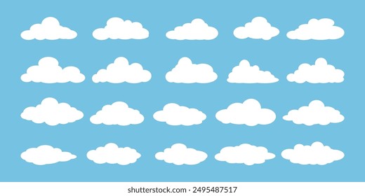 Collection of white cloud illustrations. Vector set of cartoon clouds in flat design.Cloud.