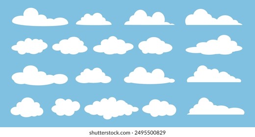 Collection of white cloud illustrations. Vector set of cartoon clouds in flat design.Cloud.