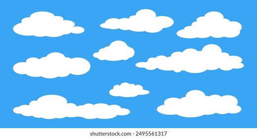 Collection of white cloud illustrations. Vector set of cartoon clouds in flat design.Cloud.