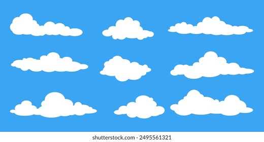 Collection of white cloud illustrations. Vector set of cartoon clouds in flat design.Cloud.