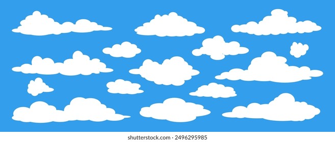 Collection of white cloud illustrations. Vector set of cartoon clouds in flat design.Cloud.