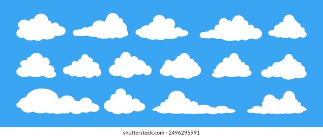 Collection of white cloud illustrations. Vector set of cartoon clouds in flat design.Cloud.