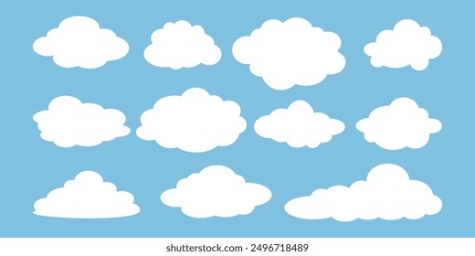 Collection of white cloud illustrations. Vector set of cartoon clouds in flat design.Cloud.