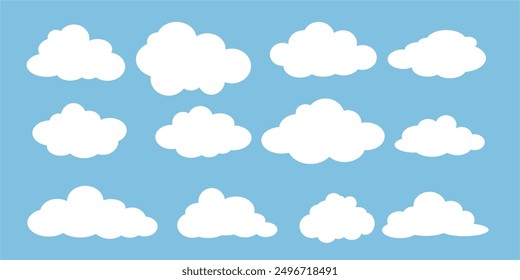 Collection of white cloud illustrations. Vector set of cartoon clouds in flat design.Cloud.