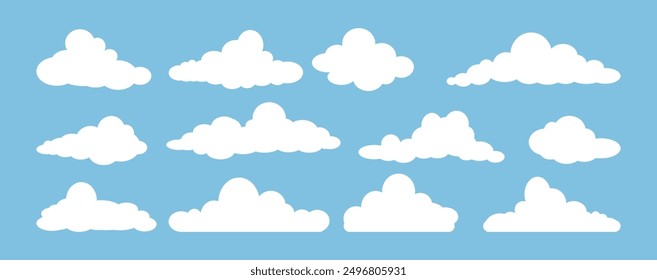 Collection of white cloud illustrations. Vector set of cartoon clouds in flat design.Cloud.